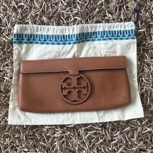 Tory Burch Miller Tan Clutch with dust bag